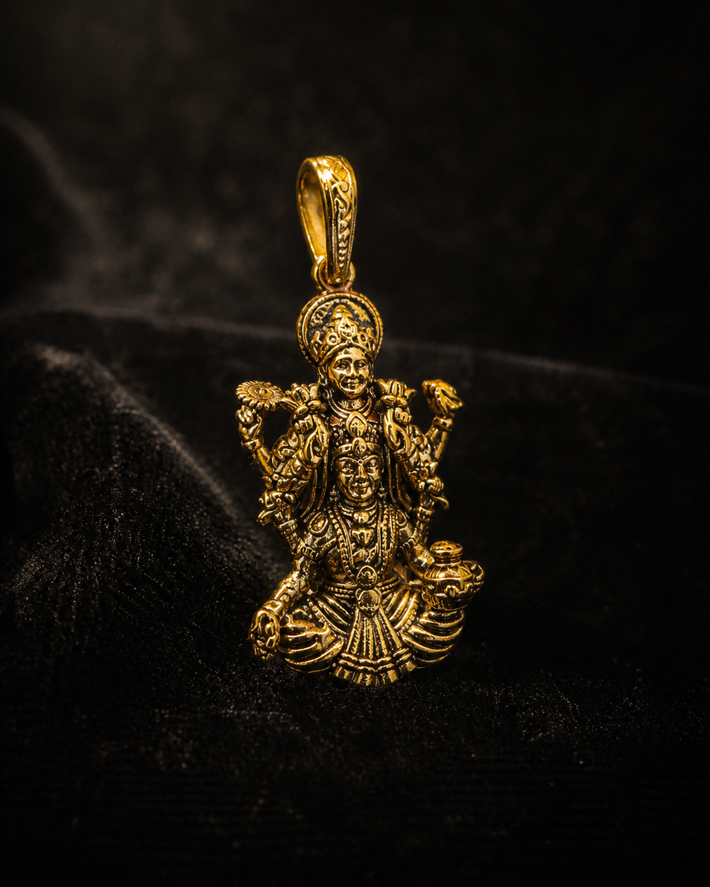 Traditional Lakshmi Narayan Pendant in Antique Gold Finish for Men & Women