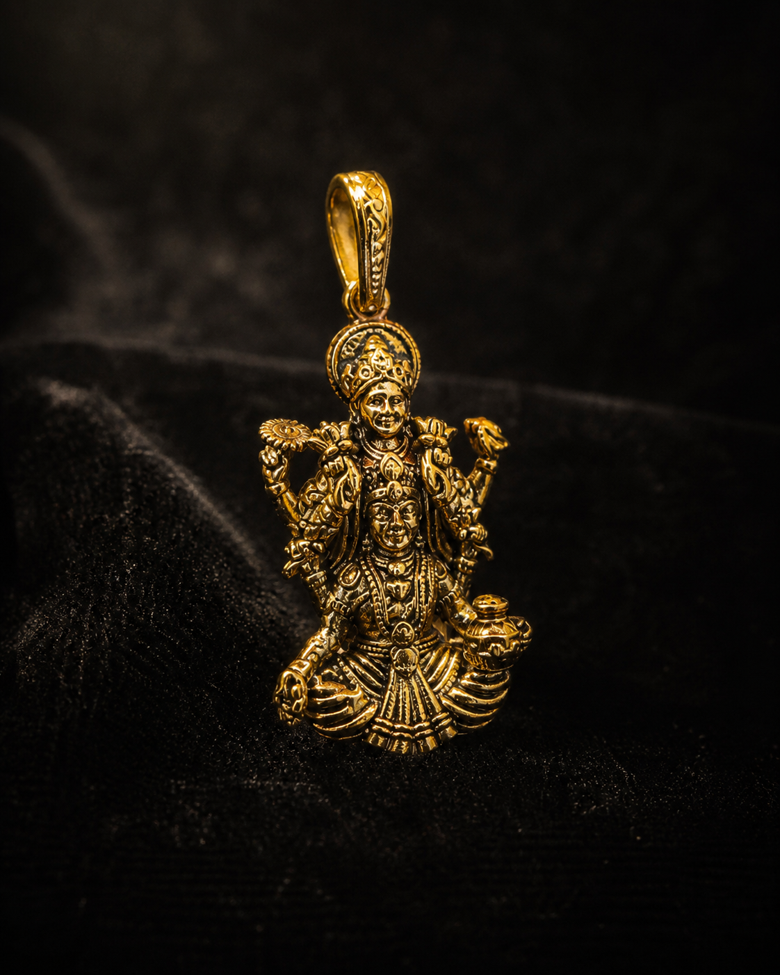 Traditional Lakshmi Narayan Pendant in Antique Gold Finish for Men & Women