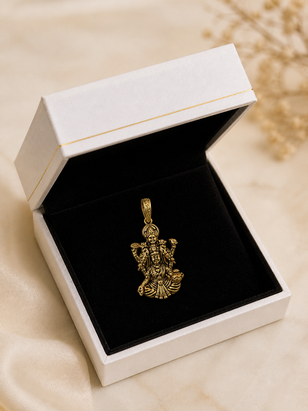 Traditional Lakshmi Narayan Pendant in Antique Gold Finish for Men & Women