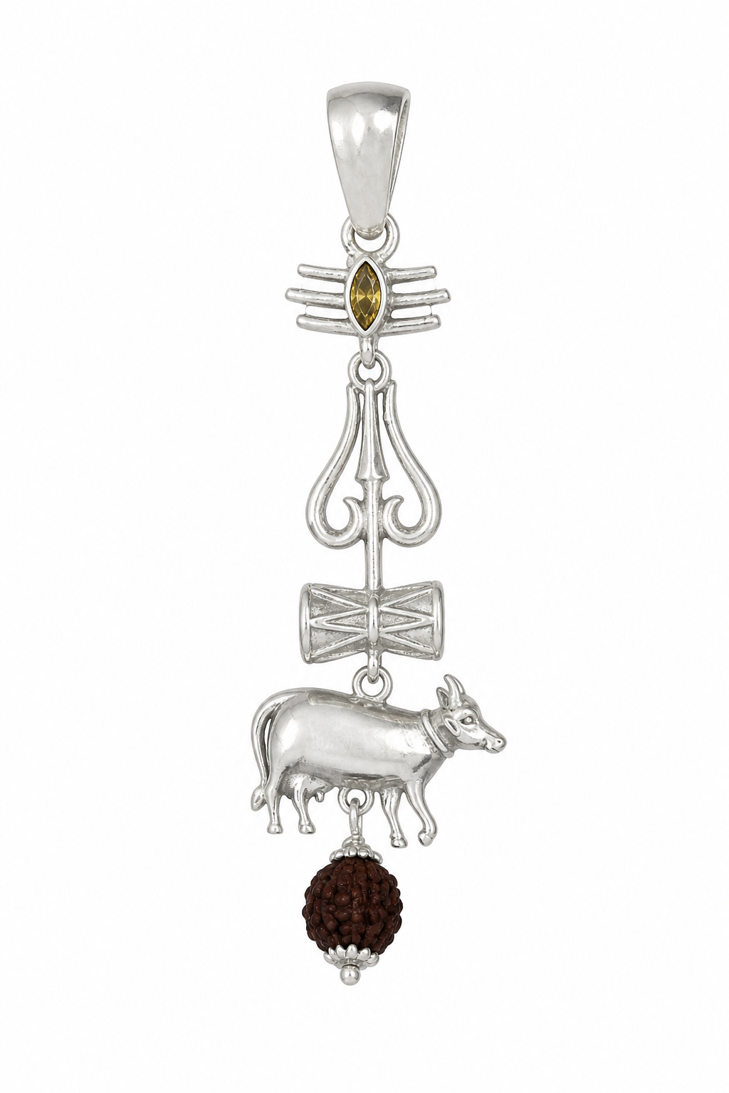 Oxidized Shiv Trishul Pendant with Nandi & Rudraksha | Silver Tone Spiritual Necklace | Mahadev Jewelry for Men & Women