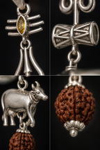 Oxidized Shiv Trishul Pendant with Nandi & Rudraksha | Silver Tone Spiritual Necklace | Mahadev Jewelry for Men & Women