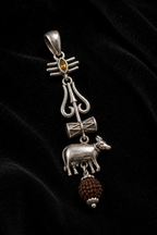 Oxidized Shiv Trishul Pendant with Nandi & Rudraksha | Silver Tone Spiritual Necklace | Mahadev Jewelry for Men & Women