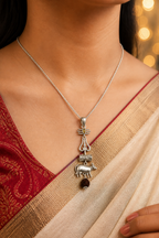 Oxidized Shiv Trishul Pendant with Nandi & Rudraksha | Silver Tone Spiritual Necklace | Mahadev Jewelry for Men & Women