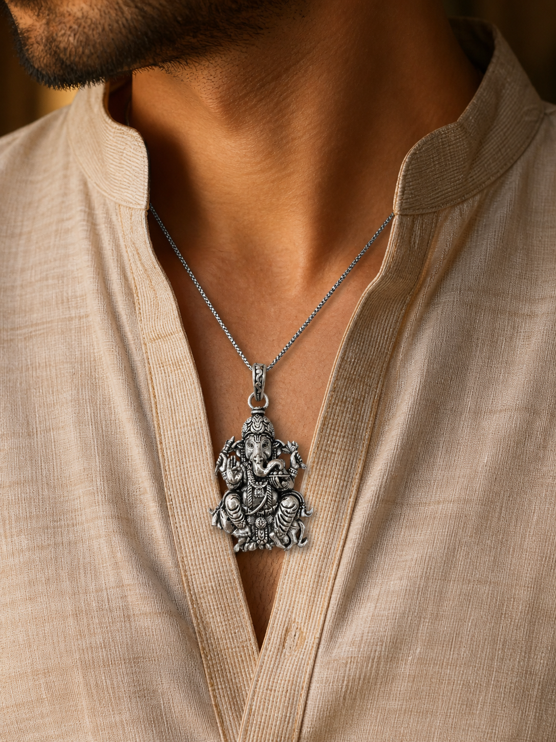 Antique Silver Ganesh Ji Mushak Pendant for Men & Women | Detailed Lord Ganesha Spiritual Locket | Traditional Religious Jewelry Pendant Without Chain
