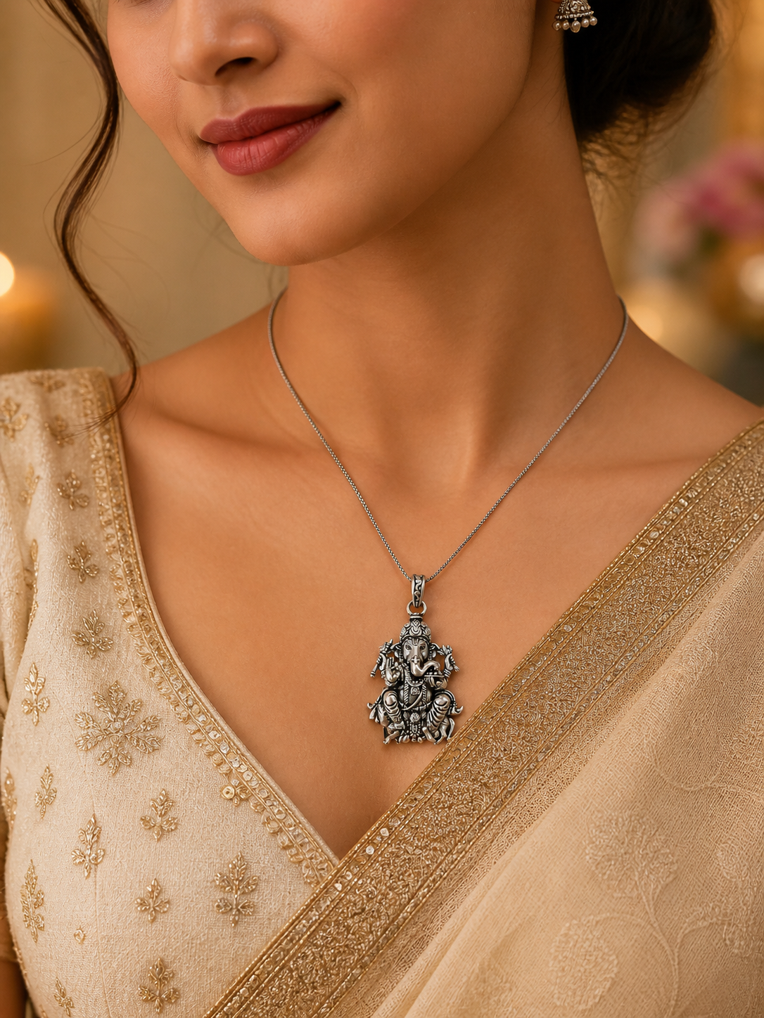Antique Silver Ganesh Ji Mushak Pendant for Men & Women | Detailed Lord Ganesha Spiritual Locket | Traditional Religious Jewelry Pendant Without Chain