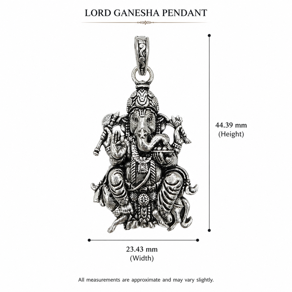 Antique Silver Ganesh Ji Mushak Pendant for Men & Women | Detailed Lord Ganesha Spiritual Locket | Traditional Religious Jewelry Pendant Without Chain
