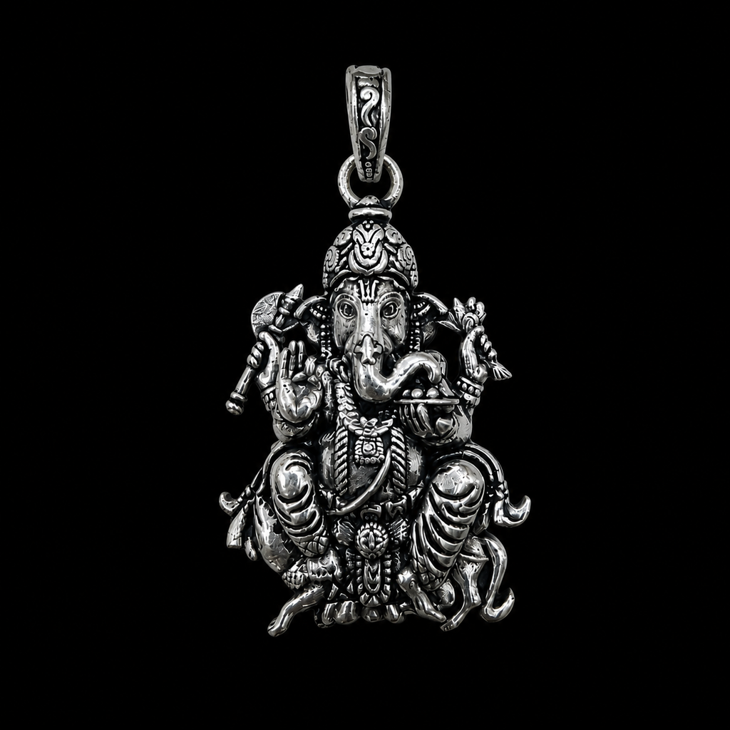 Antique Silver Ganesh Ji Mushak Pendant for Men & Women | Detailed Lord Ganesha Spiritual Locket | Traditional Religious Jewelry Pendant Without Chain