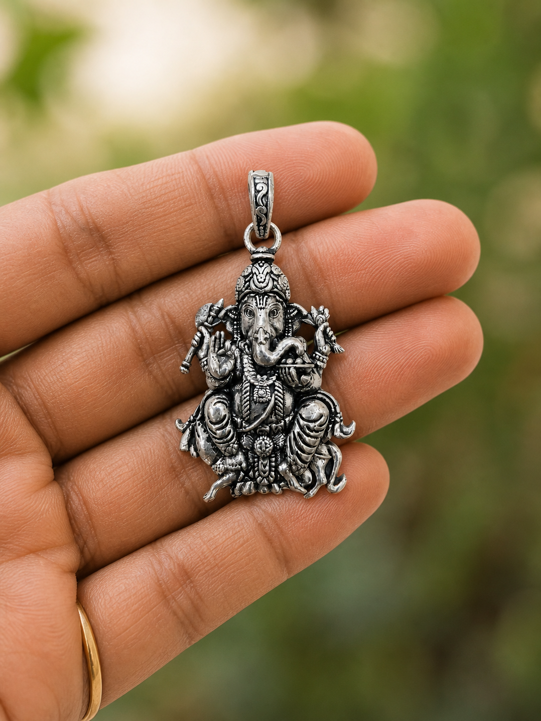 Antique Silver Ganesh Ji Mushak Pendant for Men & Women | Detailed Lord Ganesha Spiritual Locket | Traditional Religious Jewelry Pendant Without Chain