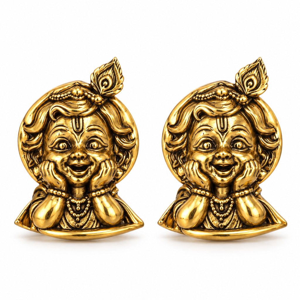 Krishna Bal Roop Gold Plated Brass Button Cover for Men | Designer Shirt Button Cover
