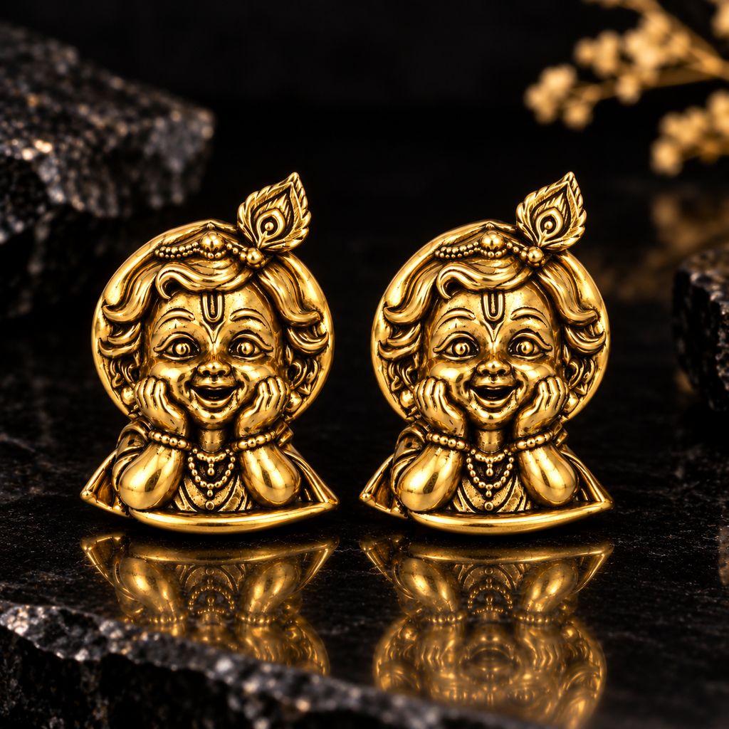 Krishna Bal Roop Gold Plated Brass Button Cover for Men | Designer Shirt Button Cover