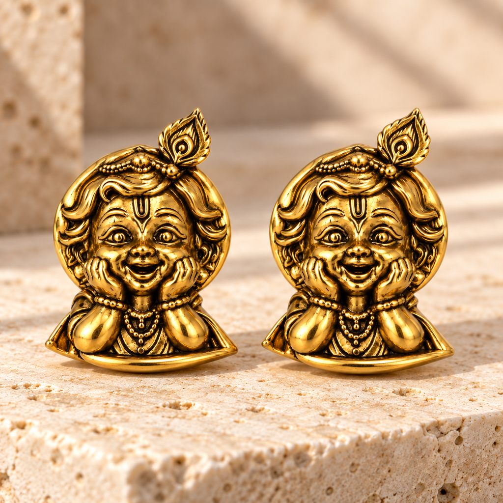 Krishna Bal Roop Gold Plated Brass Button Cover for Men | Designer Shirt Button Cover