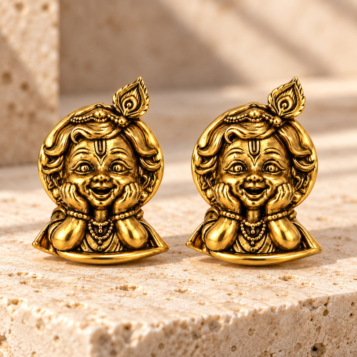 Krishna Bal Roop Gold Plated Brass Button Cover for Men | Designer Shirt Button Cover