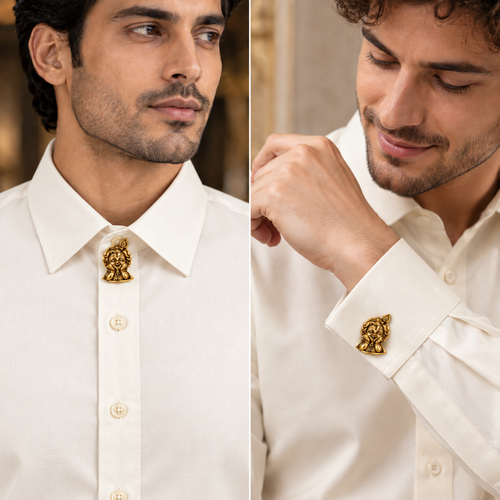 Krishna Bal Roop Gold Plated Brass Button Cover for Men | Designer Shirt Button Cover
