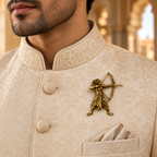 Surya Putra Karna Brooch – Gold Plated Brass Warrior Archer Brooch, Mahabharata Inspired Traditional Indian Jewellery