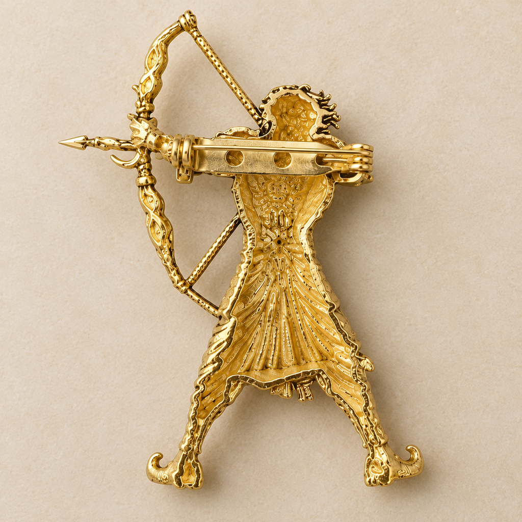 Surya Putra Karna Brooch – Gold Plated Brass Warrior Archer Brooch, Mahabharata Inspired Traditional Indian Jewellery