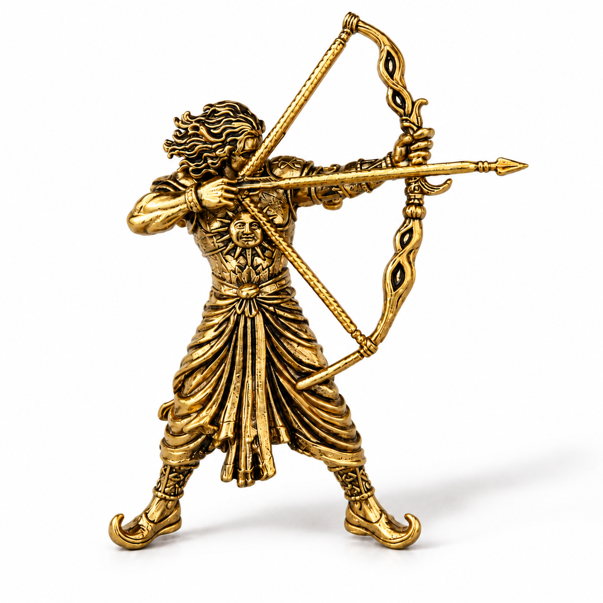 Surya Putra Karna Brooch – Gold Plated Brass Warrior Archer Brooch, Mahabharata Inspired Traditional Indian Jewellery