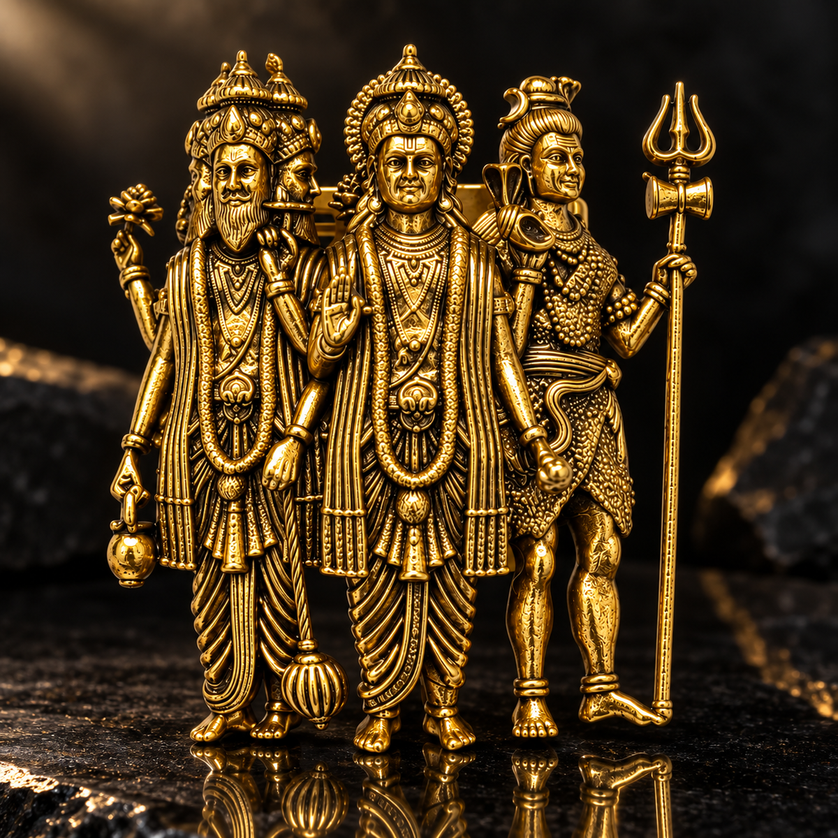 Brahma Vishnu Mahesh Trimurti Brooch – Gold Plated Brass Hindu Trinity Lapel Pin | Traditional Spiritual Jewellery for Men & Women