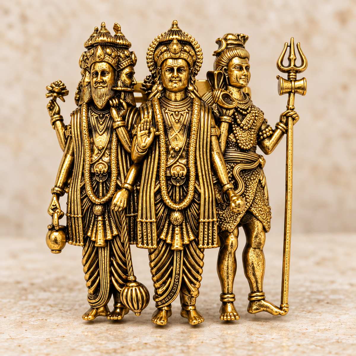 Brahma Vishnu Mahesh Trimurti Brooch – Gold Plated Brass Hindu Trinity Lapel Pin | Traditional Spiritual Jewellery for Men & Women