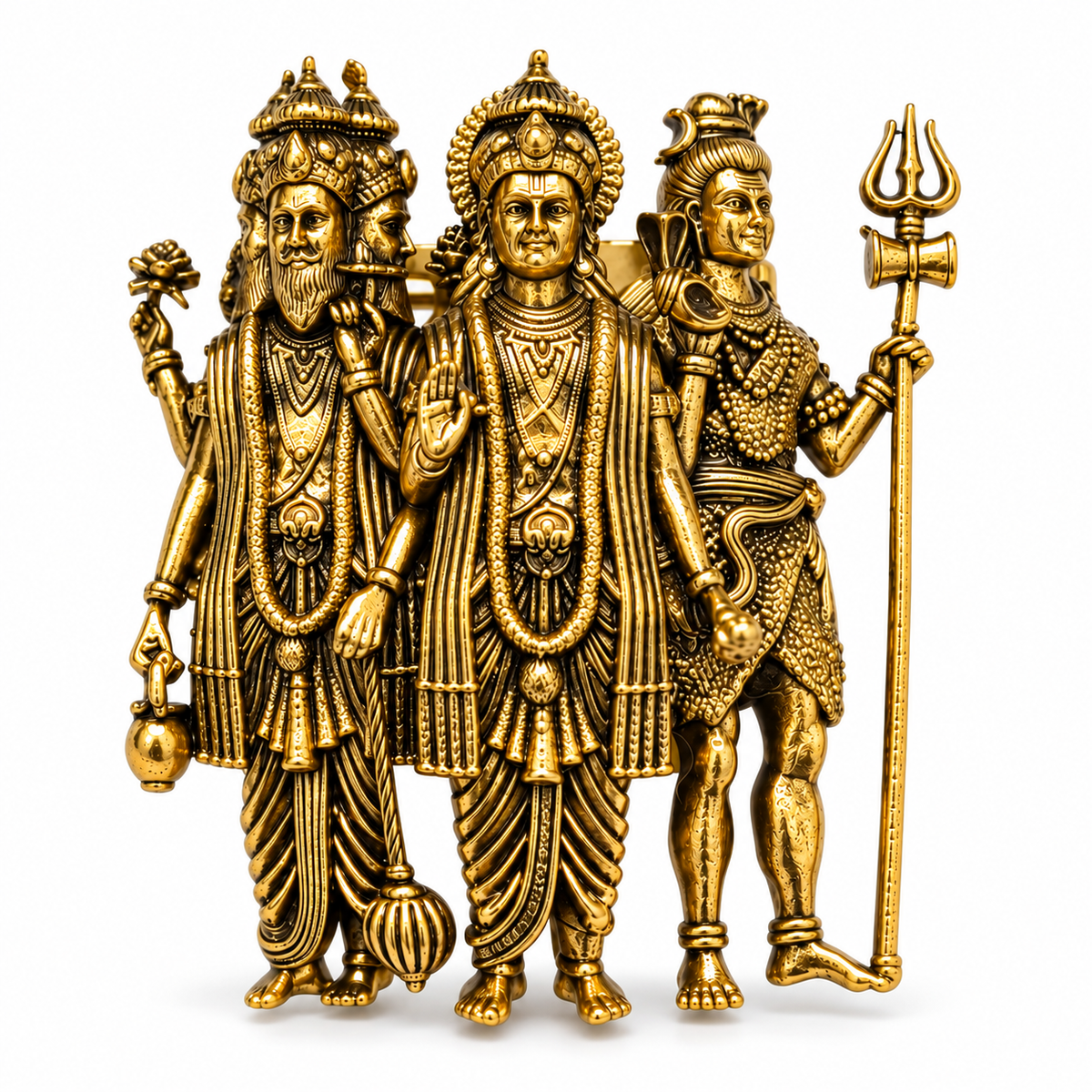 Brahma Vishnu Mahesh Trimurti Brooch – Gold Plated Brass Hindu Trinity Lapel Pin | Traditional Spiritual Jewellery for Men & Women
