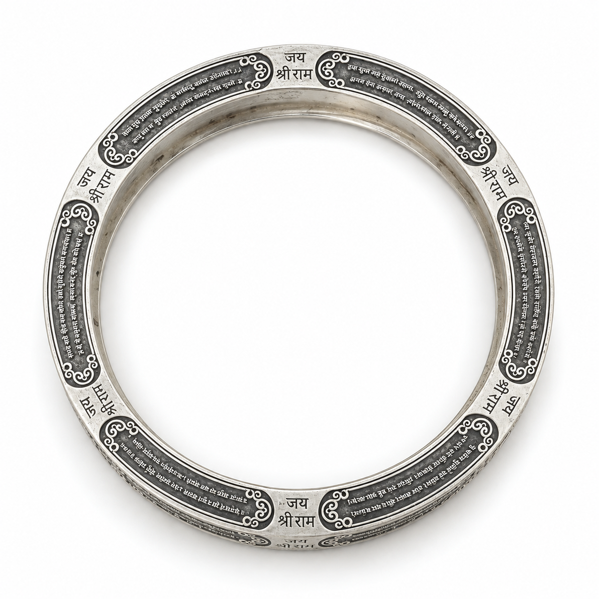 925 Sterling Silver Hanuman Chalisa Kada | Jai Shri Ram Engraved Religious Kada for Men & Women