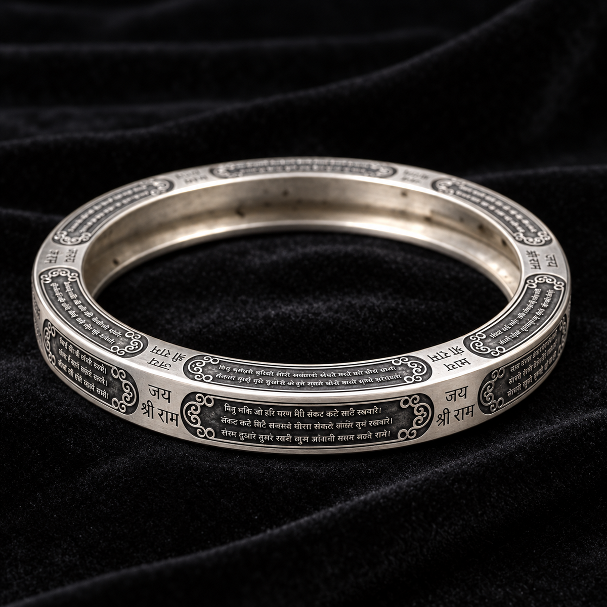 925 Sterling Silver Hanuman Chalisa Kada | Jai Shri Ram Engraved Religious Kada for Men & Women