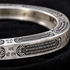 925 Sterling Silver Hanuman Chalisa Kada | Jai Shri Ram Engraved Religious Kada for Men & Women