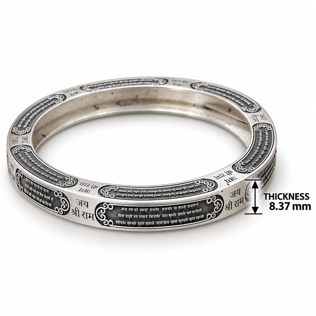 925 Sterling Silver Hanuman Chalisa Kada | Jai Shri Ram Engraved Religious Kada for Men & Women