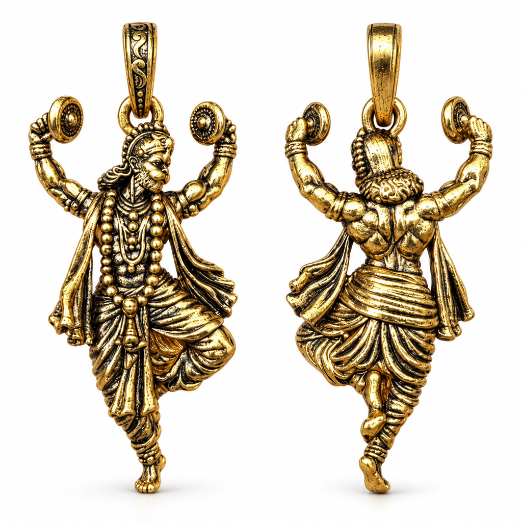 Hanuman Ji Pendant Gold Plated Brass Hindu God Pendant for Men & Women Religious Spiritual Jewelry
