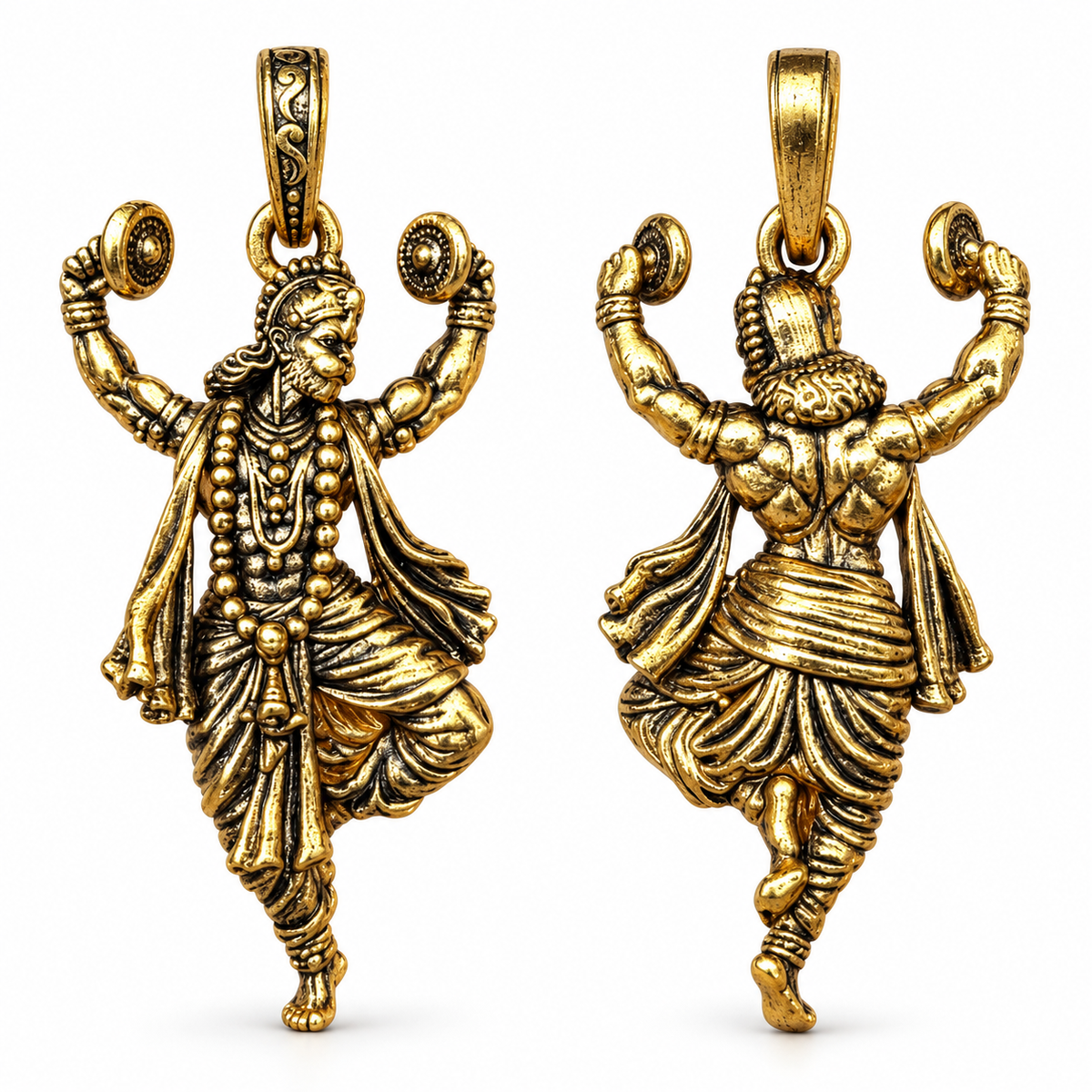 Hanuman Ji Pendant Gold Plated Brass Hindu God Pendant for Men & Women Religious Spiritual Jewelry