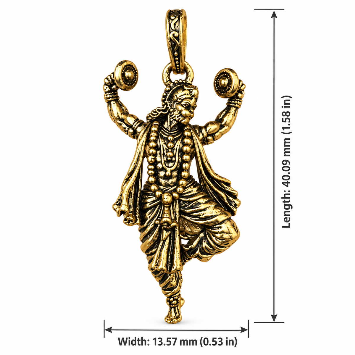 Hanuman Ji Pendant Gold Plated Brass Hindu God Pendant for Men & Women Religious Spiritual Jewelry