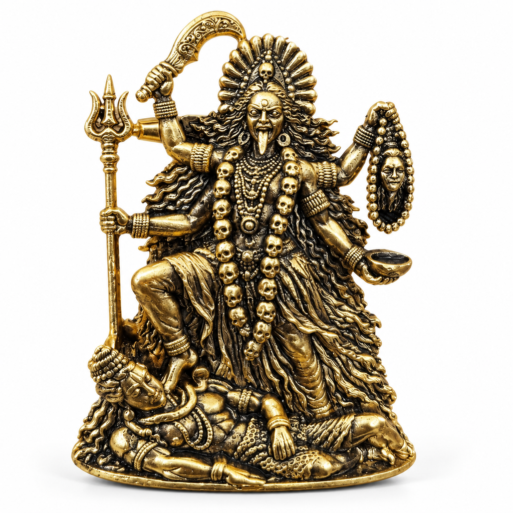 Maa Kali Gold Plated Brass Brooch for Men & Women | Divine Kali Mata Religious Brooch | Spiritual & Traditional Indian Jewellery