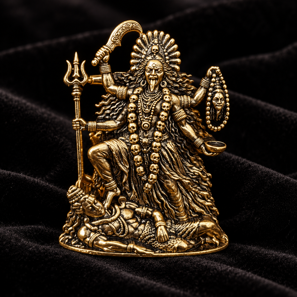 Maa Kali Gold Plated Brass Brooch for Men & Women | Divine Kali Mata Religious Brooch | Spiritual & Traditional Indian Jewellery
