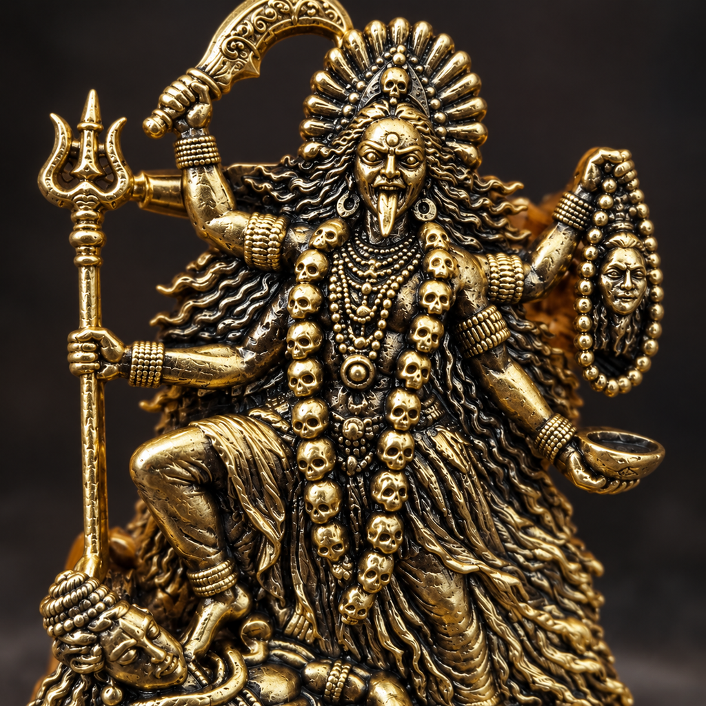Maa Kali Gold Plated Brass Brooch for Men & Women | Divine Kali Mata Religious Brooch | Spiritual & Traditional Indian Jewellery