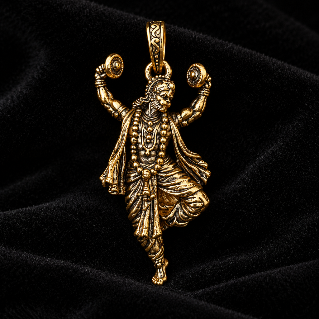 Hanuman Ji Pendant Gold Plated Brass Hindu God Pendant for Men & Women Religious Spiritual Jewelry