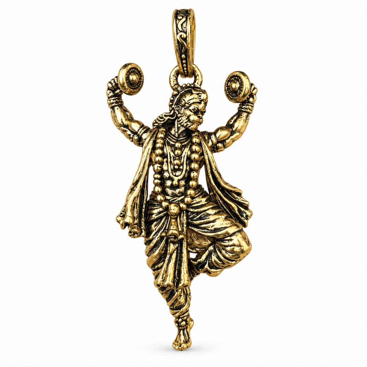 Hanuman Ji Pendant Gold Plated Brass Hindu God Pendant for Men & Women Religious Spiritual Jewelry