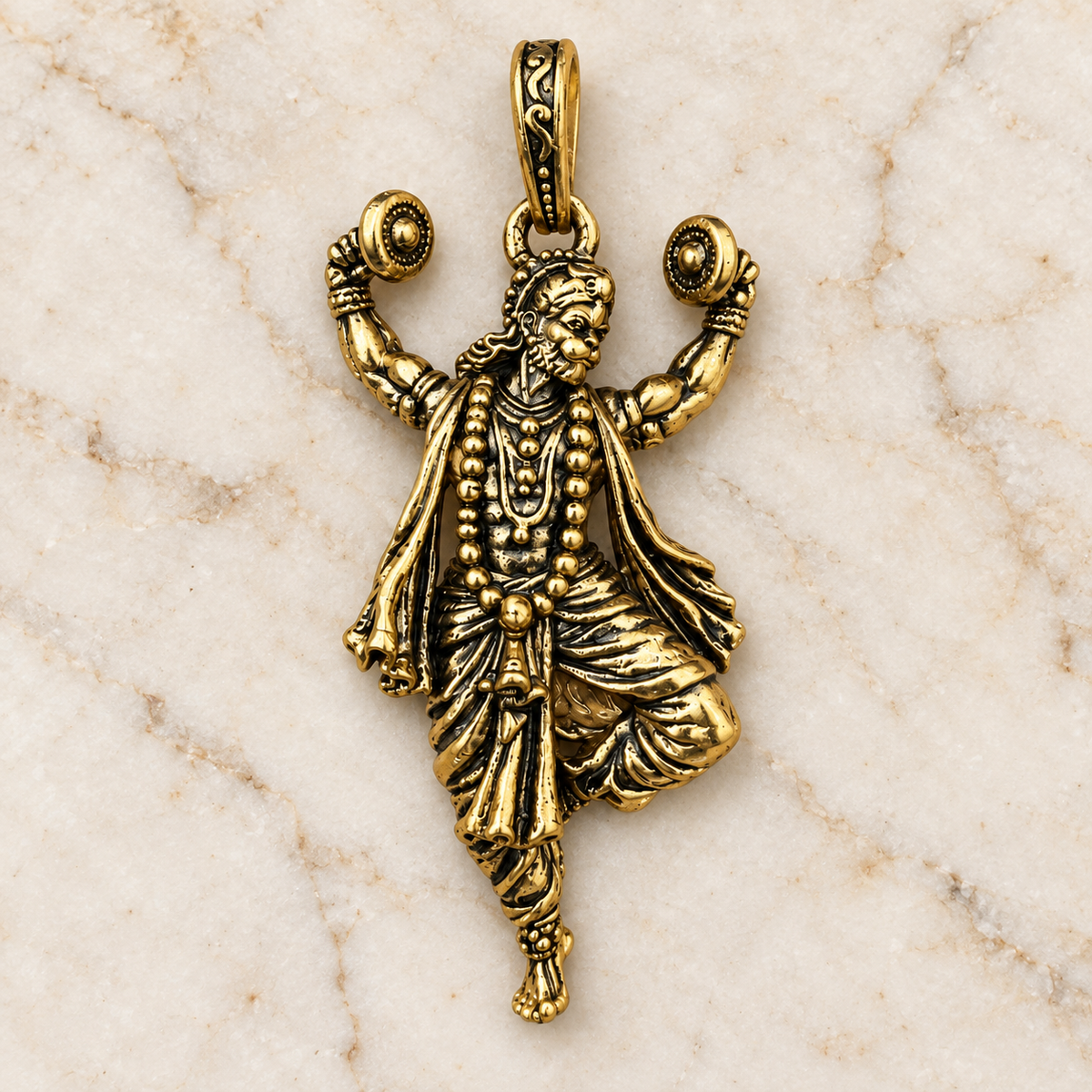 Hanuman Ji Pendant Gold Plated Brass Hindu God Pendant for Men & Women Religious Spiritual Jewelry
