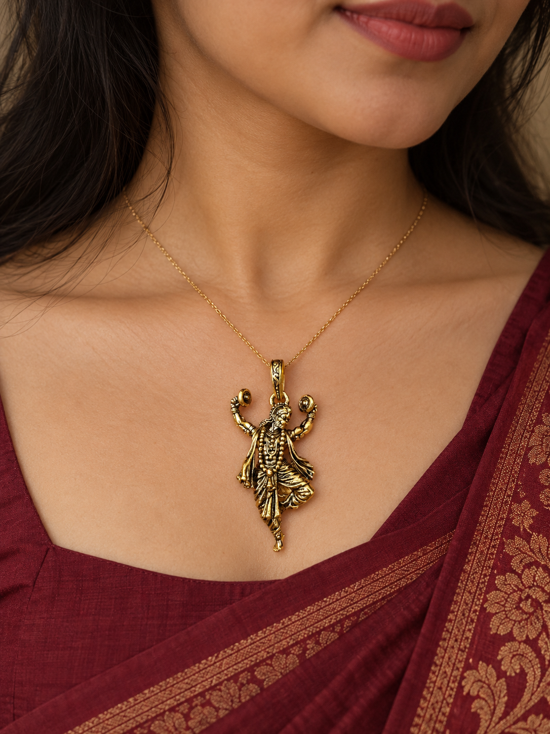 Hanuman Ji Pendant Gold Plated Brass Hindu God Pendant for Men & Women Religious Spiritual Jewelry