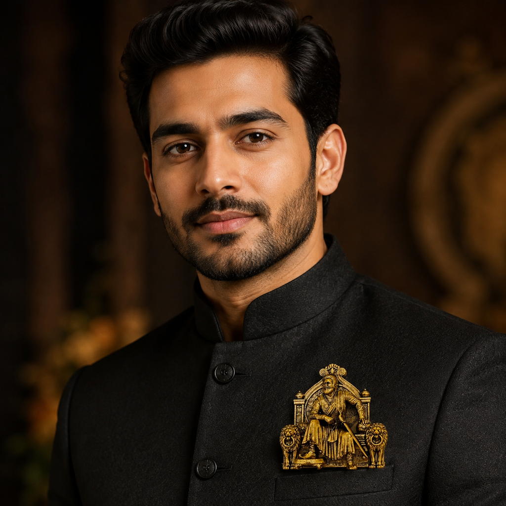 Chhatrapati Shivaji Maharaj Throne Brooch | Gold Plated Brass Royal Heritage Brooch