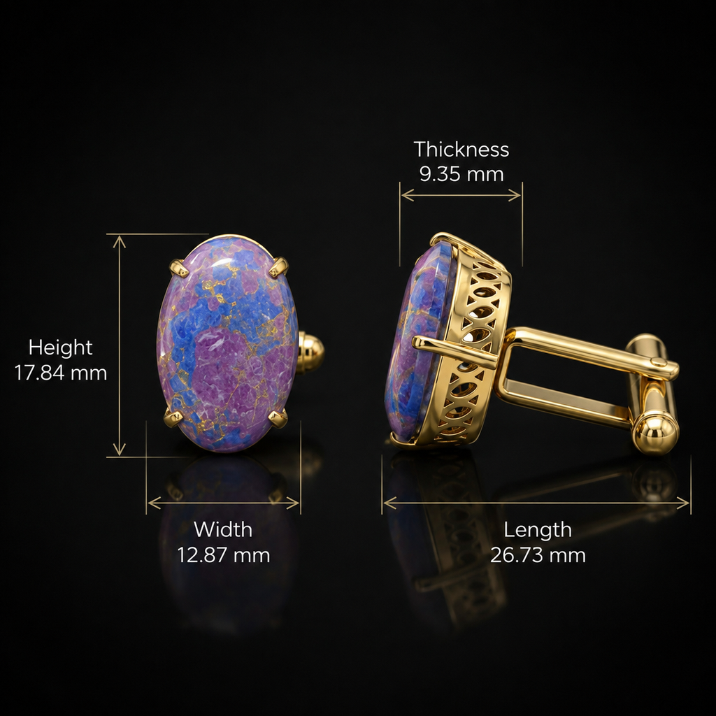 Synthetic Purple Mohave Turquoise Cufflinks for Men | Gold Plated Brass Oval Stone Cufflinks | Luxury Wedding & Formal Wear Accessory