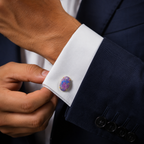 Synthetic Purple Mohave Turquoise Cufflinks for Men | Gold Plated Brass Oval Stone Cufflinks | Luxury Wedding & Formal Wear Accessory
