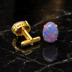 Synthetic Purple Mohave Turquoise Cufflinks for Men | Gold Plated Brass Oval Stone Cufflinks | Luxury Wedding & Formal Wear Accessory