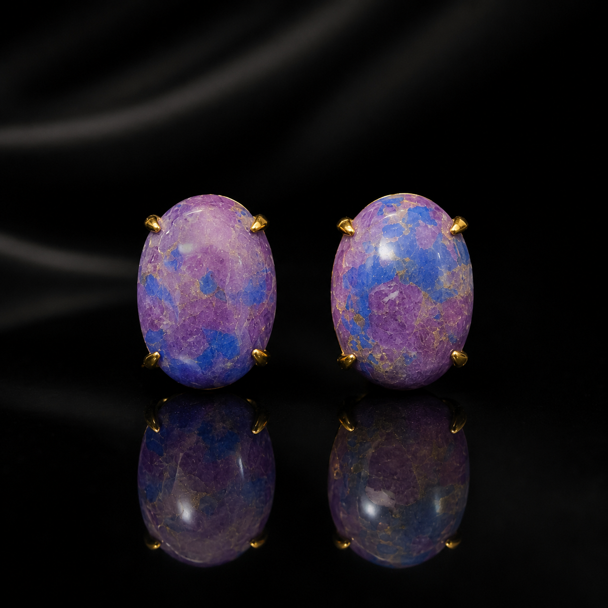 Synthetic Purple Mohave Turquoise Cufflinks for Men | Gold Plated Brass Oval Stone Cufflinks | Luxury Wedding & Formal Wear Accessory