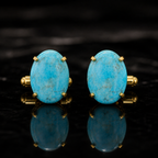 Synthetic Sky Blue Turquoise Cufflinks for Men | Gold Plated Brass Oval Stone Cufflinks | Luxury Wedding & Formal Accessory
