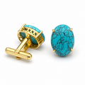 Synthetic Turquoise Stone Cufflinks for Men | Gold Plated Brass Oval Cufflinks |