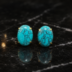 Synthetic Turquoise Stone Cufflinks for Men | Gold Plated Brass Oval Cufflinks |