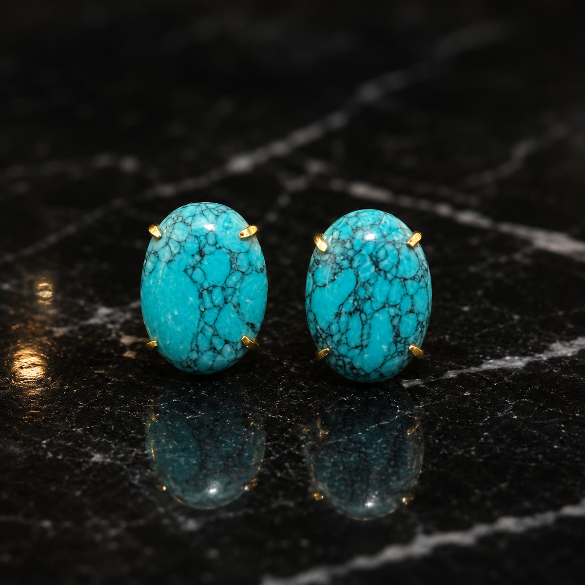 Synthetic Turquoise Stone Cufflinks for Men | Gold Plated Brass Oval Cufflinks |
