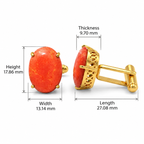 Synthetic Coral Red Cabochon Stone Gold Plated Brass Cufflinks for Men