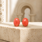 Synthetic Coral Red Cabochon Stone Gold Plated Brass Cufflinks for Men