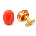 Synthetic Coral Red Cabochon Stone Gold Plated Brass Cufflinks for Men