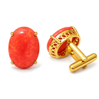 Synthetic Coral Red Cabochon Stone Gold Plated Brass Cufflinks for Men